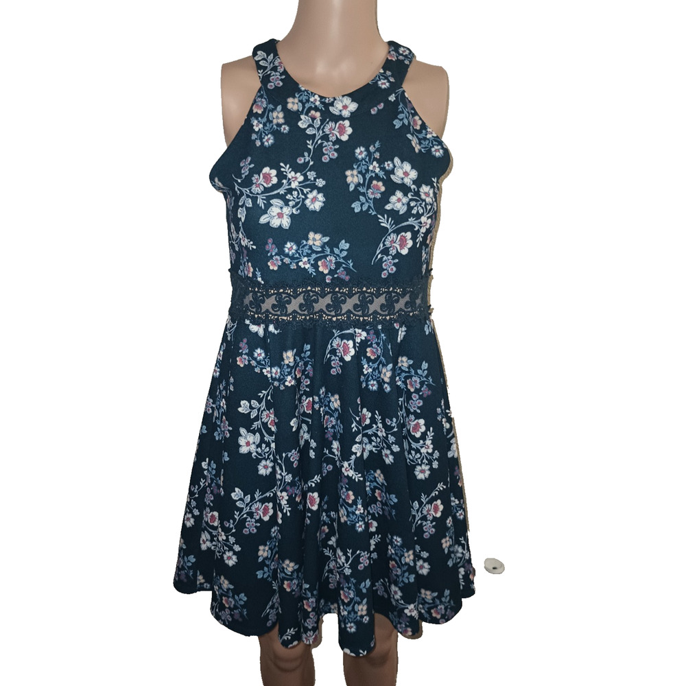 Knit Works Navy Floral Sleeveless Fit & Flare Dress Size 14 W012B